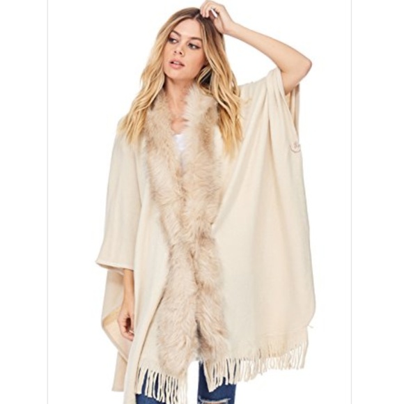 faux fur trim shawl
